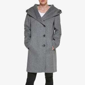 NEW Cole Haan Women’s Hooded Wool Blend Coat Gray Size 10 Quiet Luxury